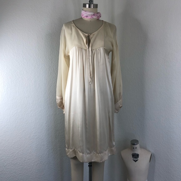 SCOOP NYC Mixed Media Sheer Long Sleeve Silky Peasant Dress - Picture 2 of 11